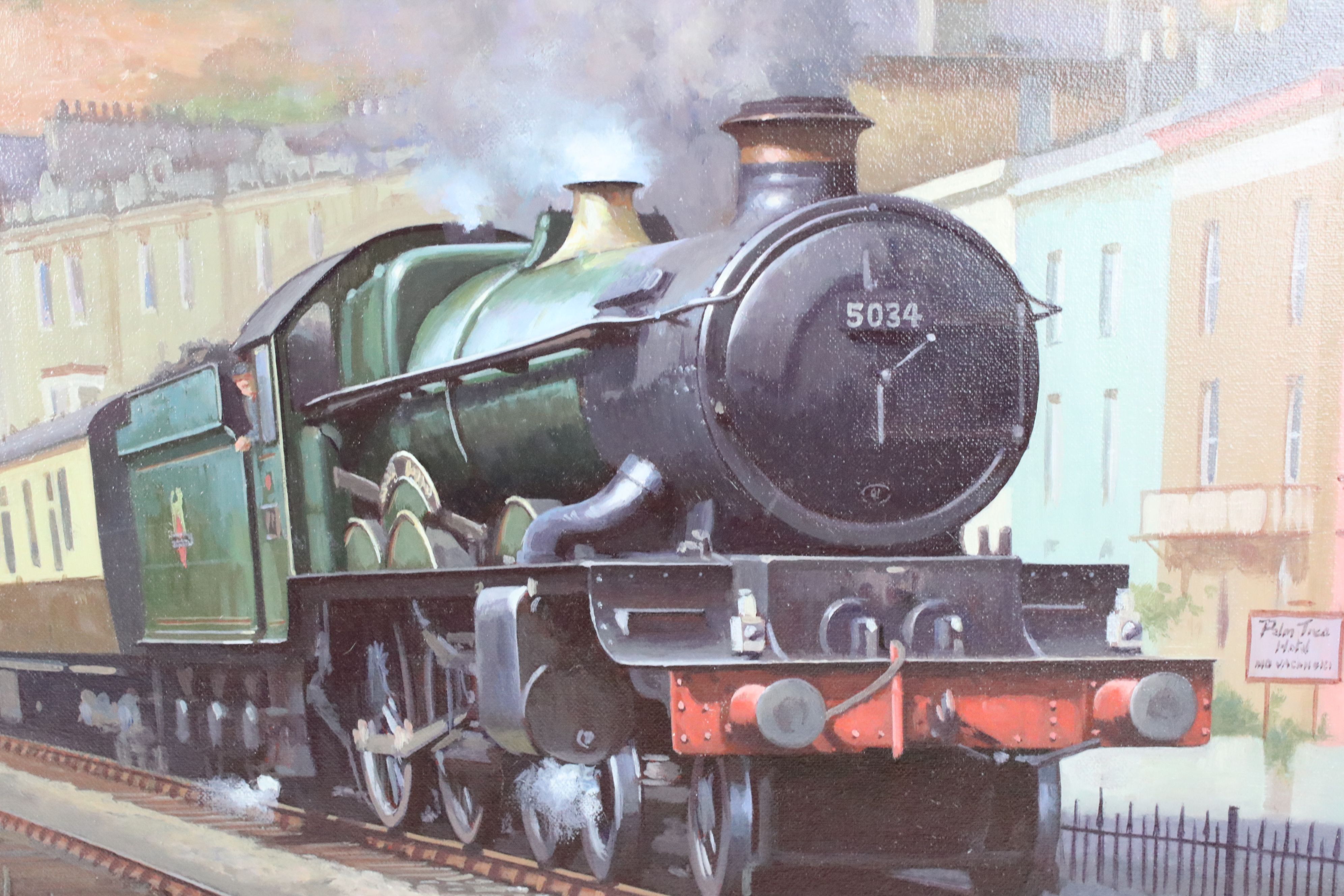 Mike Jeffries (B.1939) Oil Painting on Canvas of Railway Steam Train Locomotive titled to verso ' - Image 3 of 9
