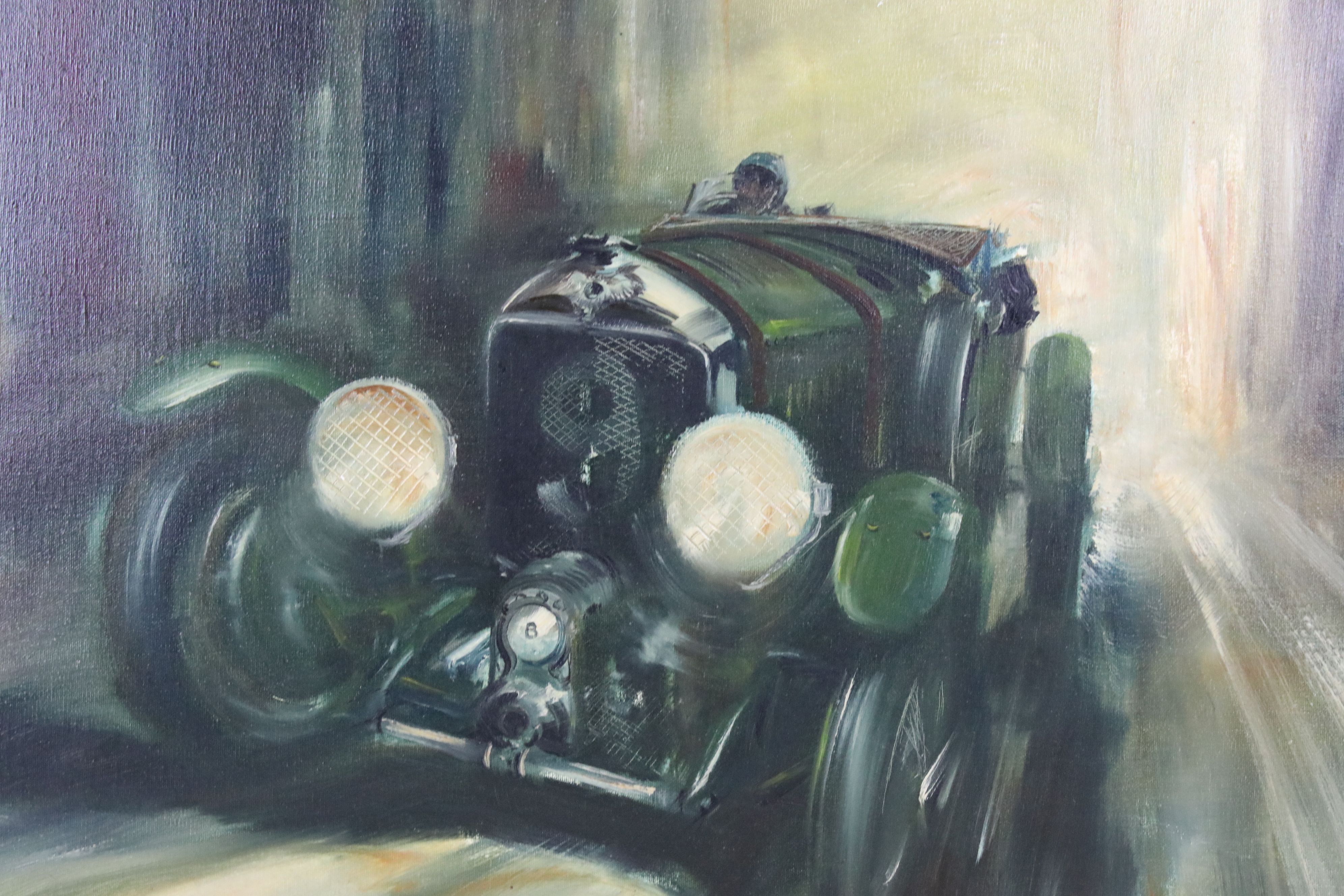 Dion Pears (1929 - 1985) Oil Painting on Canvas of a Vintage Racing Bentley Car, signed lower right, - Image 2 of 5