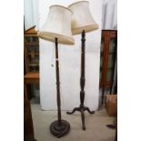 Early 20th century Mahogany Standard Lamp with turned fluted column and raised on three carved