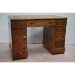 19th century Mahogany Twin Pedestal Small Writing Desk, the red leather inset writing surface over