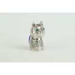 Silver Cat's Head Pincushion with Emerald Eyes