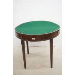 George III Mahogany and Cross-banded Inlaid Demi-lune Fold Over Card Table with beaded edge and