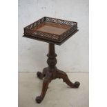 George III Mahogany Kettle / Urn Stand, galleried fretwork square top with pull-out candle slide,