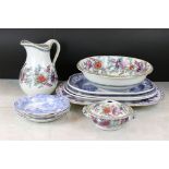 Mixed lot of 19th and Early 20th century Ceramics including a Floral pattern Wash Bowl, Basin and