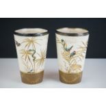Pair of Late 19th century Doulton Burslem Stoneware Beakers with silver rims, decorated in the