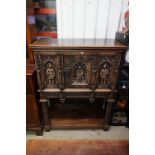 19th century Oak Gothic Revival Carved Cupboard / Cabinet on Stand, the front with single door and