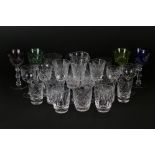 Glassware including set of Six harlequin coloured cut wine glasses, 4 ' Tudor ' cut glass