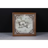 William Wise for Minton, Tile of Sheep in a Meadow, framed 15cm x 15cm