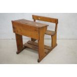 19th / Early 20th century Pine Combination Child's School Desk and Bench, 50cm wide x 59cm deep x