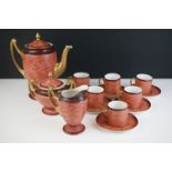 Continental Porcelain Coffee Set comprising Coffee Pot, Lidded Sugar, Milk Jug and Six Coffee Cans
