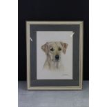 Mabel Gear (1900-1997) Framed Signed Pastel Portrait Study of a Golden Labrador Dog