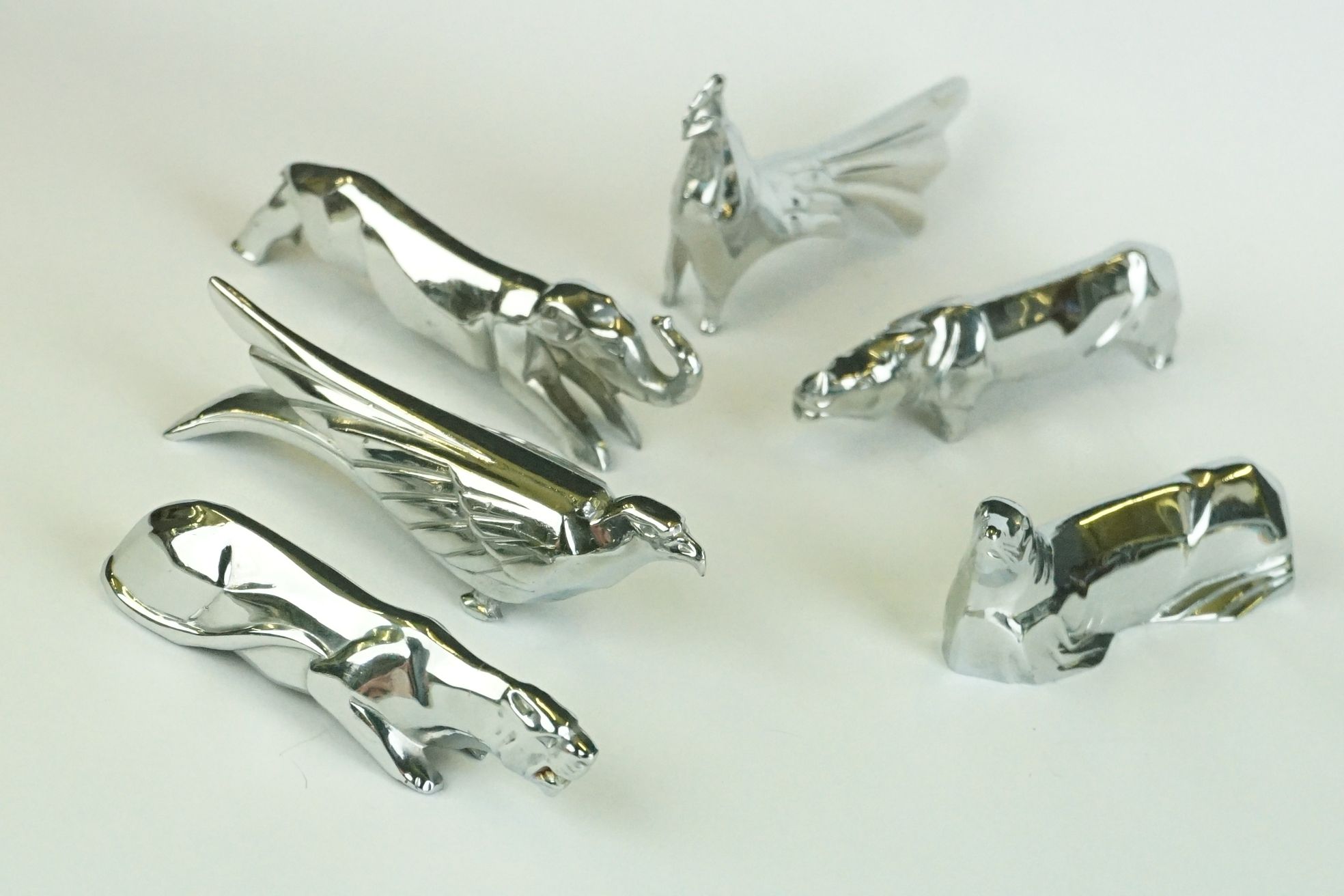 Set of Six Art Deco style White Metal Knife Rests in the form of different animals including