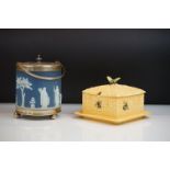 Carltonware Honey or Butter Dish and Cover with honey bee finial and yellow basket weave body,