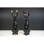 Pair of Mid century Italian style Ceramic Seated Black Cats, 37cm high