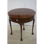 George II Mahogany Inlaid Tea Table of Demi Lune form, the deep apron with two small drawers, raised