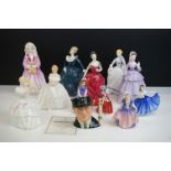 Nine Royal Doulton Figurines including Jean, Faith, Heather, Dinky Do, Ivy, Elaine, Christmas