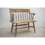 Rustic Pine and Ash Small Elbow Bench with spindle back, 86cm long x 84cm high