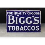 Advertising Double Sided Enamel Sign ' For Quality Choose, Bigg's Tobaccos ', 28cm x 43cm