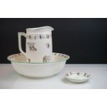 Early 20th century Morley Fox & Co Nursery Ceramic Wash Jug, Basin and Soap Dish decorated with
