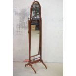 Early 20th century Walnut Cheval Mirror in the Queen Anne manner, 173cm high x 43cm wide