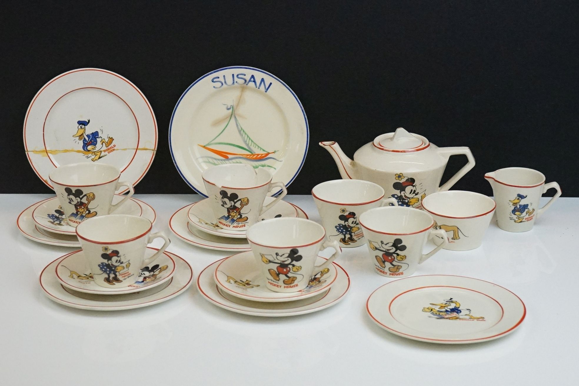 Art Deco Walt Disney Ceramic Child's part Tea Service decorated with various characters including