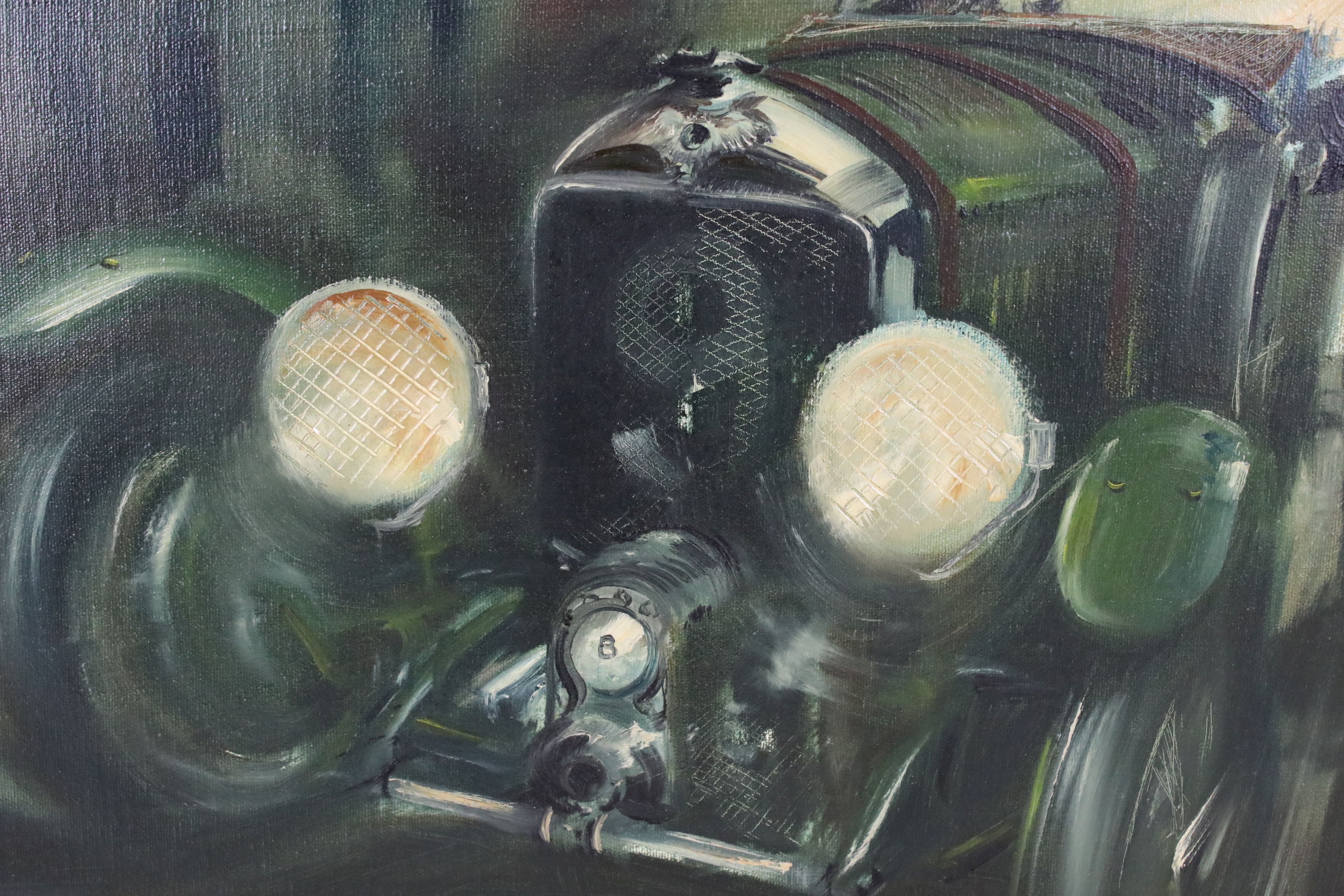 Dion Pears (1929 - 1985) Oil Painting on Canvas of a Vintage Racing Bentley Car, signed lower right, - Image 3 of 5