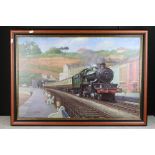 Mike Jeffries (B.1939) Oil Painting on Canvas of Railway Steam Train Locomotive titled to verso '