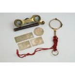 A small group of collectables to include Lorgnettes, opera glasses and mother of pearl gaming