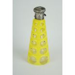 19th century Yellow Flash Cut Glass Scent Bottle with silver plated hinged cap, 13cm high