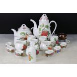 Collection of Portmeirion Pomona including Teapot, Coffee Pot, 3 Tea Cups, 5 Coffee Cups, Salt Pot