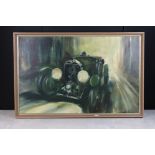 Dion Pears (1929 - 1985) Oil Painting on Canvas of a Vintage Racing Bentley Car, signed lower right,