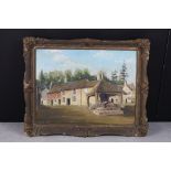 G Rees, Oil on Board Painting of The Market Cross, Castle Combe, 29cm x 24cm, framed
