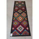 Hand Knotted Woolen Maimana Kilim Runner, 212cm x 64cm