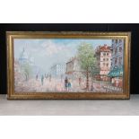 Burnett (19th century) Oil Painting on Board of a Parisian Street Scene, signed, 39cm x 80cm, framed