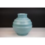 Keith Murray Football or Bombe Vase, in rare Turquoise colourway, 24cm high