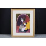 After Rosina Wachtmeister, Print of Two Cats with gold coloured highlights, 38cm x 28cm, framed