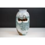 Cobridge Stoneware Vase decorated with fishing boat and sea gulls at sea, impressed marks to base