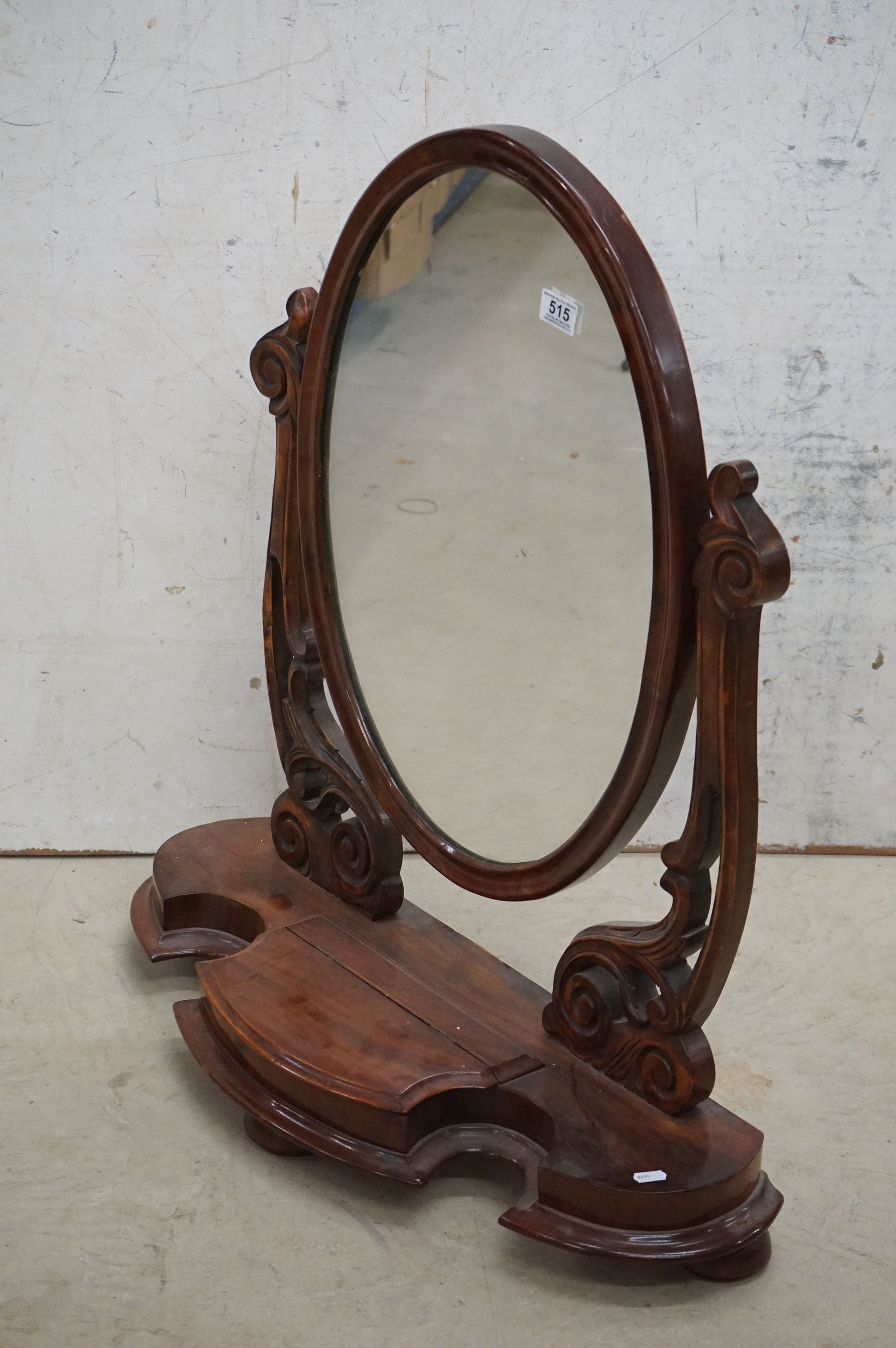 Victorian Mahogany Oval Swing Dressing Mirror, the shaped base with glove drawer raised on squat - Image 2 of 5