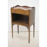 Mahogany Inlaid Tray Top Bedside Cabinet with single drawer over open pot shelf, raised on slender