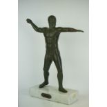 Bronze Figure ' Zeus of Artemision ' raised on a marble base, 29cm high