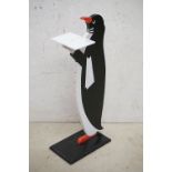 Dumb Waiter in the form of a Wooden Painted Cut Out Penguin holding a Tray, 75cm high