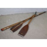 Pair of Kober-Paddel Wooden Oars, 115cm long together with another Lahna Wooden Oar, 181cm long