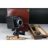Cased Ensign Optiscope No.6 Magic Lantern projector, with accessories, together with a wooden case