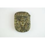 Brass Vesta Case with embossed Native American decoration