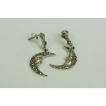 Pair of Silver Half Moon Earrings set with Marcasites