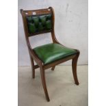 Side Chair in the Regency style with Green Leather Button Upholstered Back and Green Leather Seat,