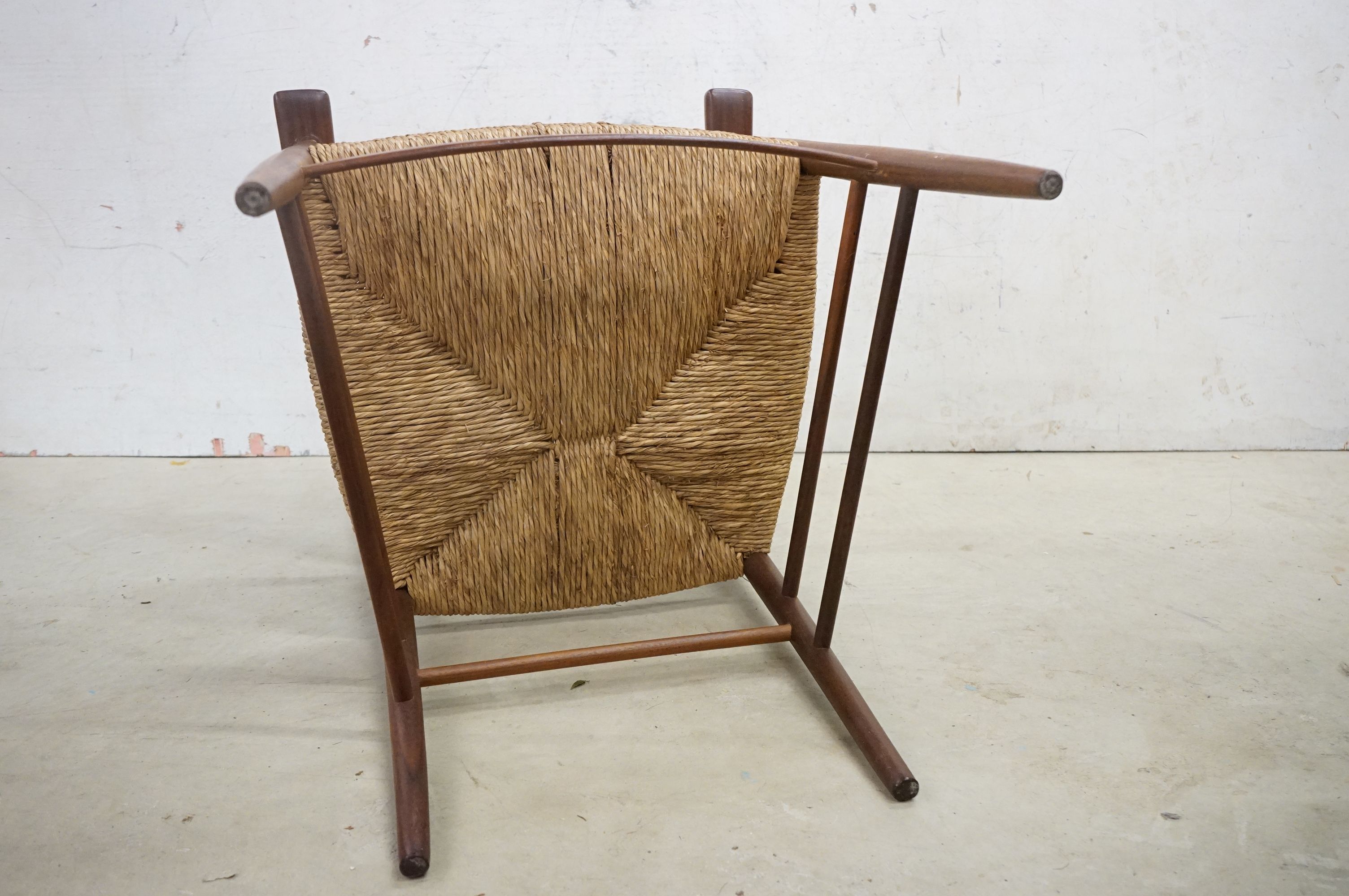 In the manner of Scadart, Pair of Mid century Retro Teak Ladder Back Elbow Chairs with rush seats, - Image 11 of 11