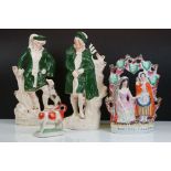 Two Staffordshire Figures of Bonnie Prince Charlie both wearing green jackets, 38cm high together