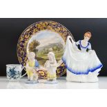 Mixed lot of Ceramics including Crown Derby ' Furness Abbey ' Cabinet Plate, 18th century Blue and