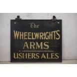 Early to Mid 20th century Metal Swing Pub Sign ' The Wheelwrights Arms, Ushers Ales ' with two